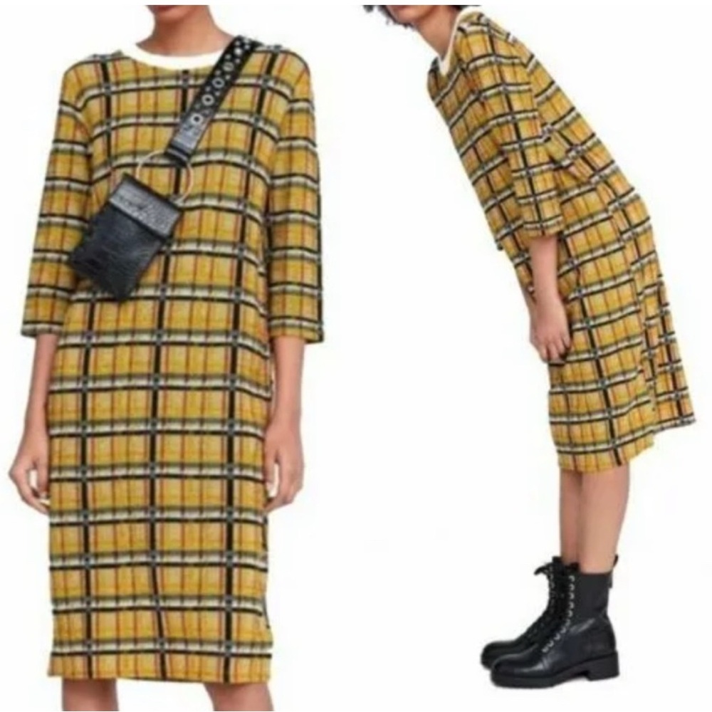 Zara Womens Tartan Checkered Check Print Dress Medium